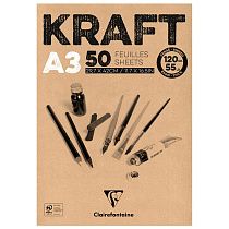 Скетчбук - блокнот 50л., А3 Clairefontaine "Kraft", на склейке, верже, крафт, 120г/м2