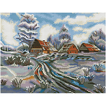 Алмазная мозаика ТРИ СОВЫ "Зима в деревне", 40*50см, холст на деревянном подрамнике, картонная коробка с пластиковой ручкой