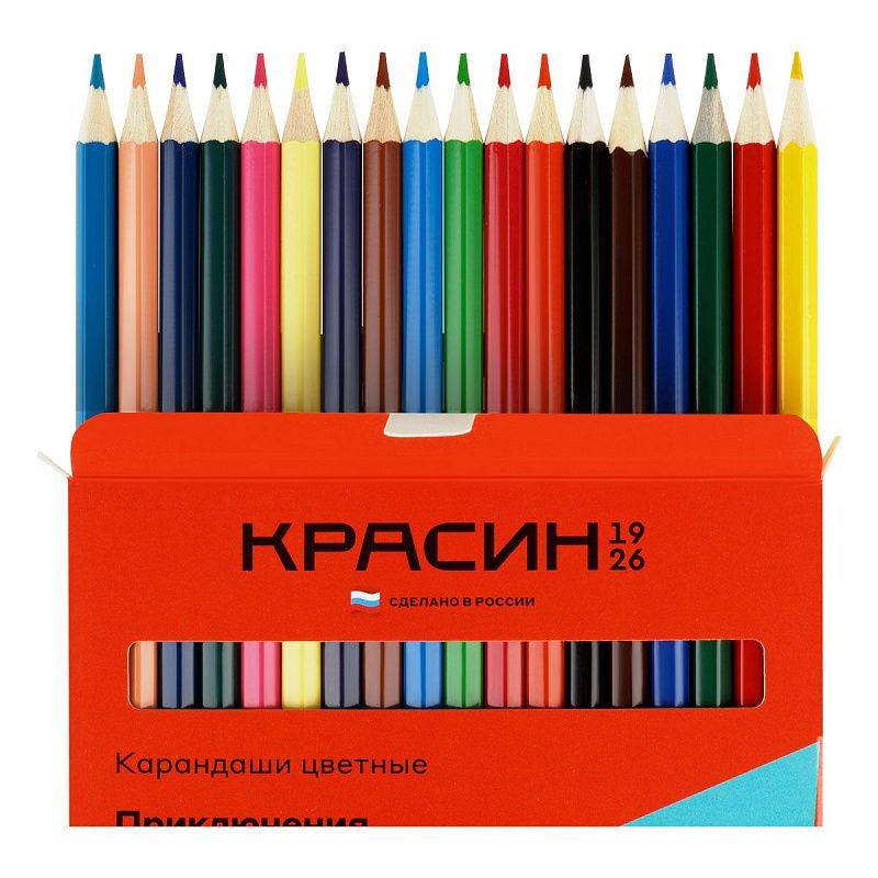 Карандаши цветные Красин "Приключения", 18цв., шестигран., заточен., картон, европодвес
