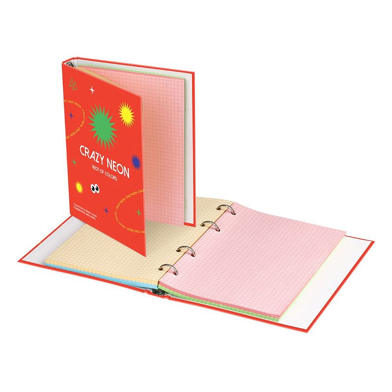 Тетрадь на кольцах А5, 200л., BG "Crazy neon", 4 цвет. блок, глянцевая ламинация