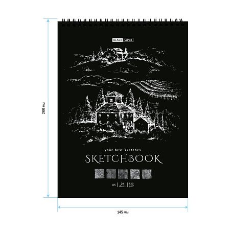 Скетчбук 20л., А5 ArtSpace "Black line. House", на гребне, черный блок,120г/м2