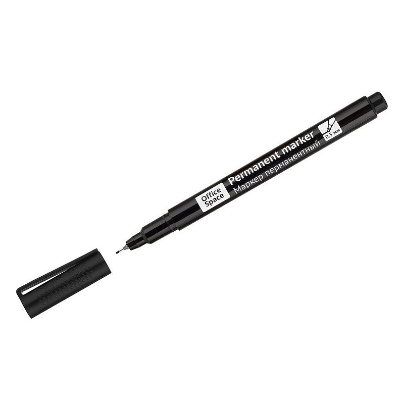 Маркер перманентный OfficeSpace черный, тонкий металл. наконечник, 0,5мм