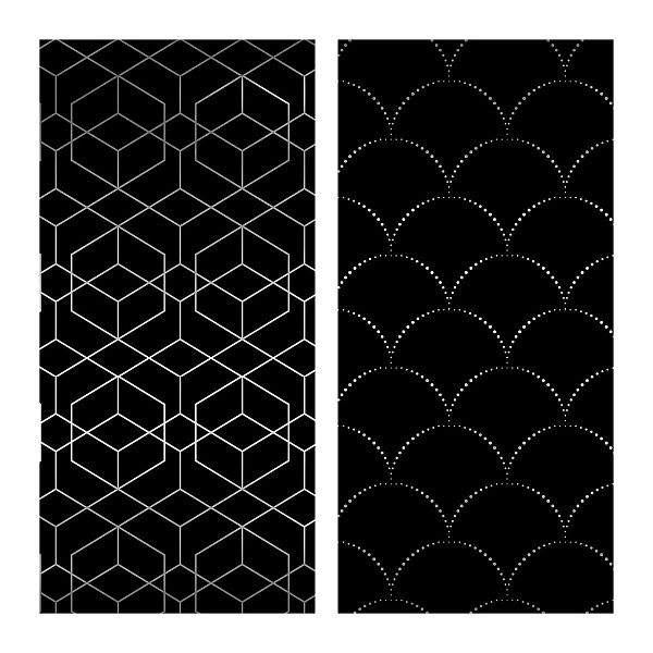 Упаковочная бумага глянц. 70*100см, MESHU "Pattern on black", 80г/м2, ассорти 2 дизайна
