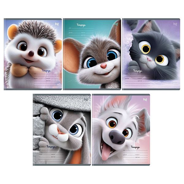 Тетрадь 12л., клетка BG "Пушистые друзья"