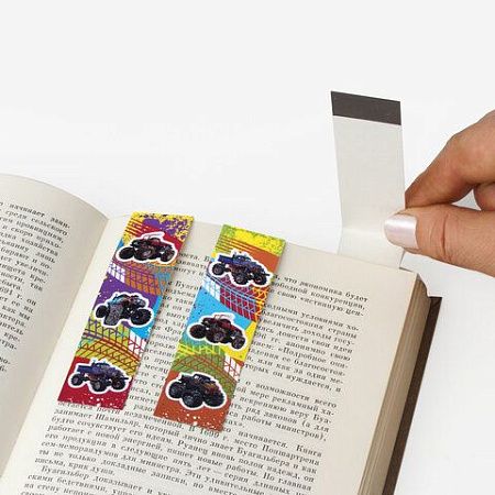Закладки для книг с магнитом "МОНСТР-ТРАК", набор 6 шт., блестки, 25x196 мм, ЮНЛАНДИЯ, 111636 