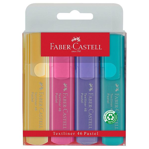 Набор текстовыделителей Faber-Castell "46 Superfluorescent+Pastel" 2 флуоресцентных цв. + 2 пастельных цв., 1-5м