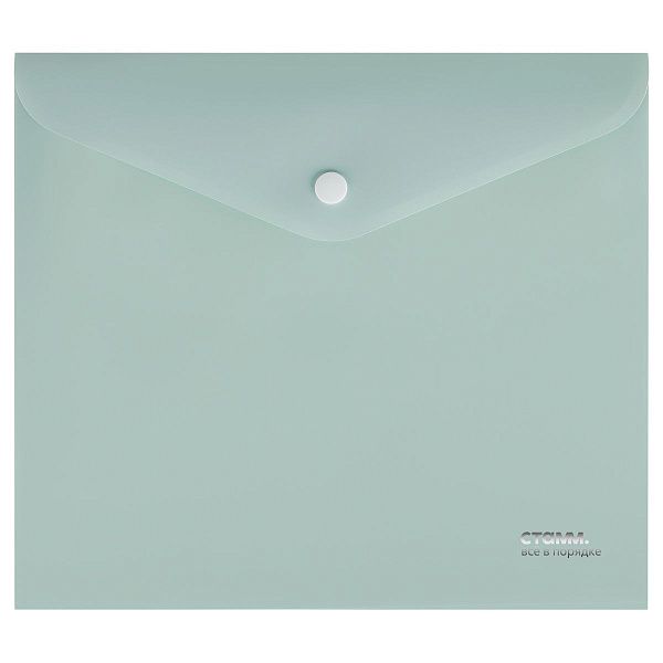 Папка-конверт на кнопке СТАММ "Акцент" А5+, 180мкм, пластик, непрозрачная, эвкалиптовая