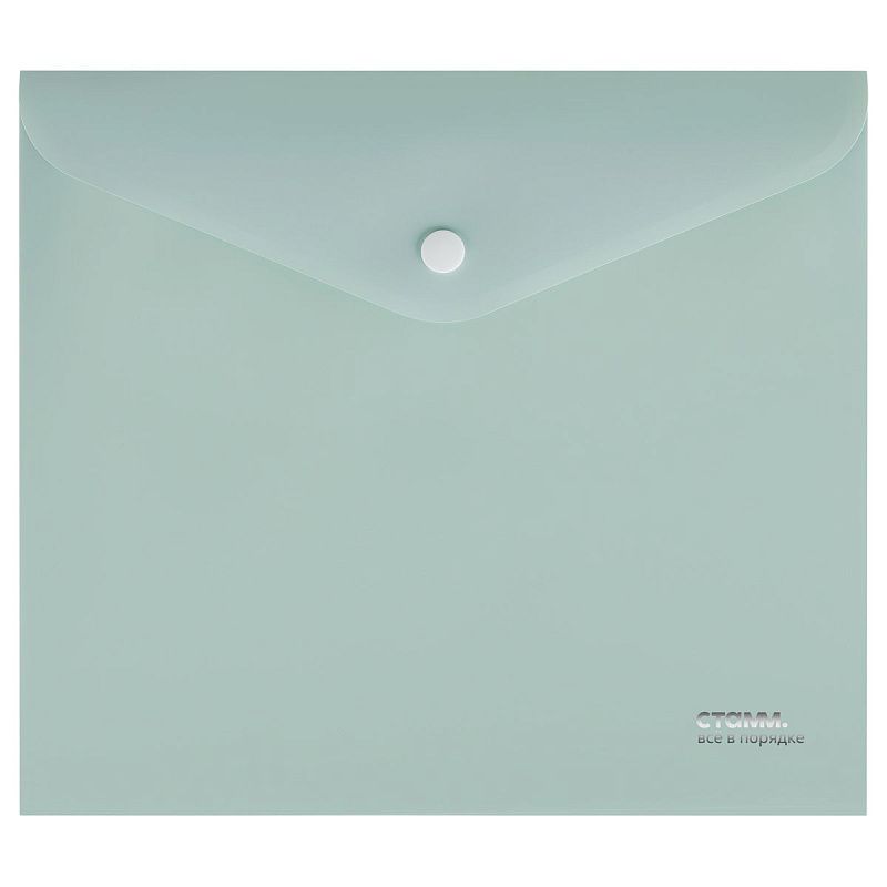 Папка-конверт на кнопке СТАММ "Акцент" А5+, 180мкм, пластик, непрозрачная, эвкалиптовая