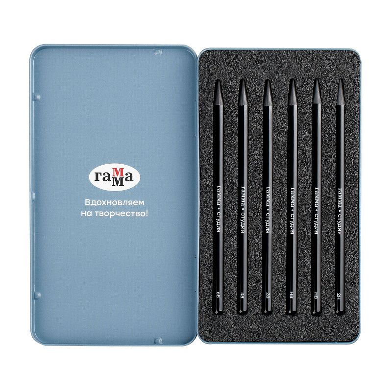 Набор карандашей цельнографитных ч/г Гамма "Студия" 6шт., 6B-2H, метал. упаковка 