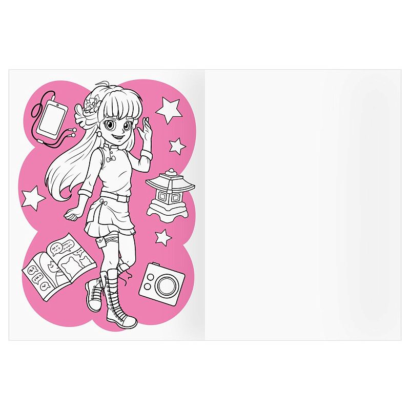 Раскраска А4 ТРИ СОВЫ "Аниме. Модный показ", 16стр., цветной фон