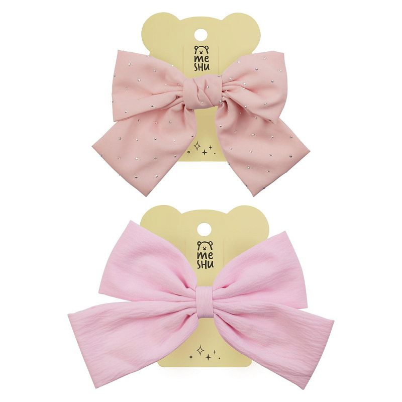 Заколка для волос MESHU, бант, розовая, ассорти, 14*13см, европодвес