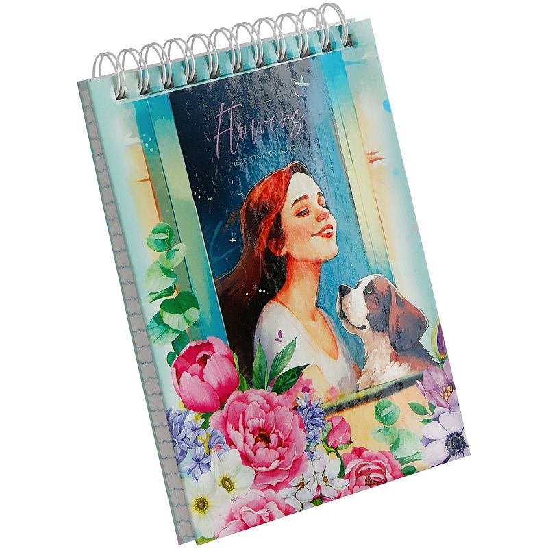 Блокнот А6 80л. на гребне BG "Цветочный стиль", твердая обложка, глянцевая ламинация