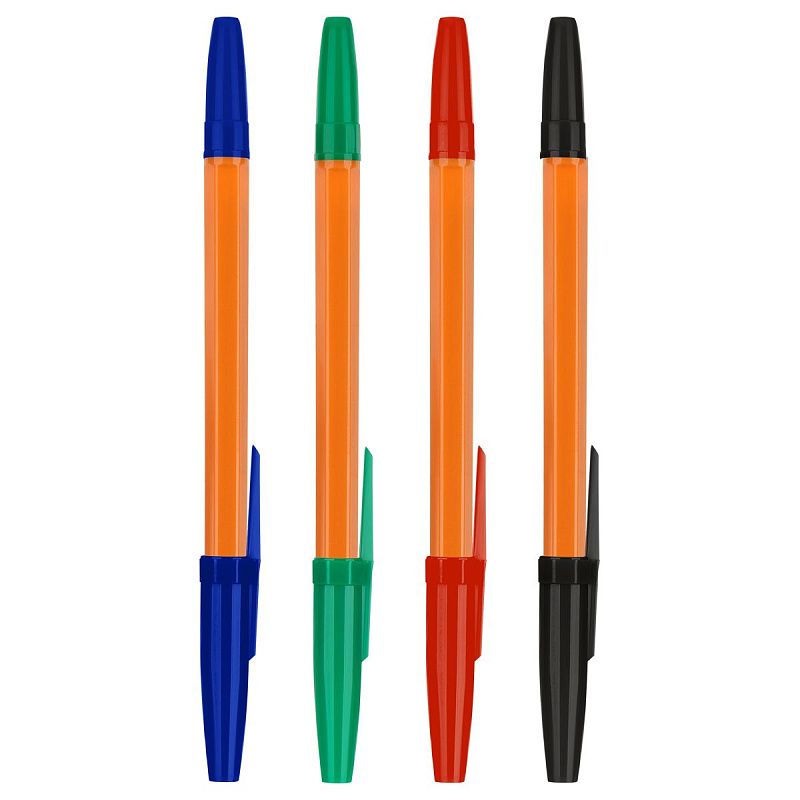 Набор шариковых ручек СТАММ "Оптима" 4шт., 04цв., 1,0мм, оранжевый корпус, пакет с европодвесом 