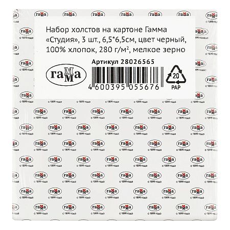 Набор холстов на картоне Гамма "Студия", 3шт., 6,5*6,5см, цвет черный, 100% хлопок, 280г/м2, мелкое