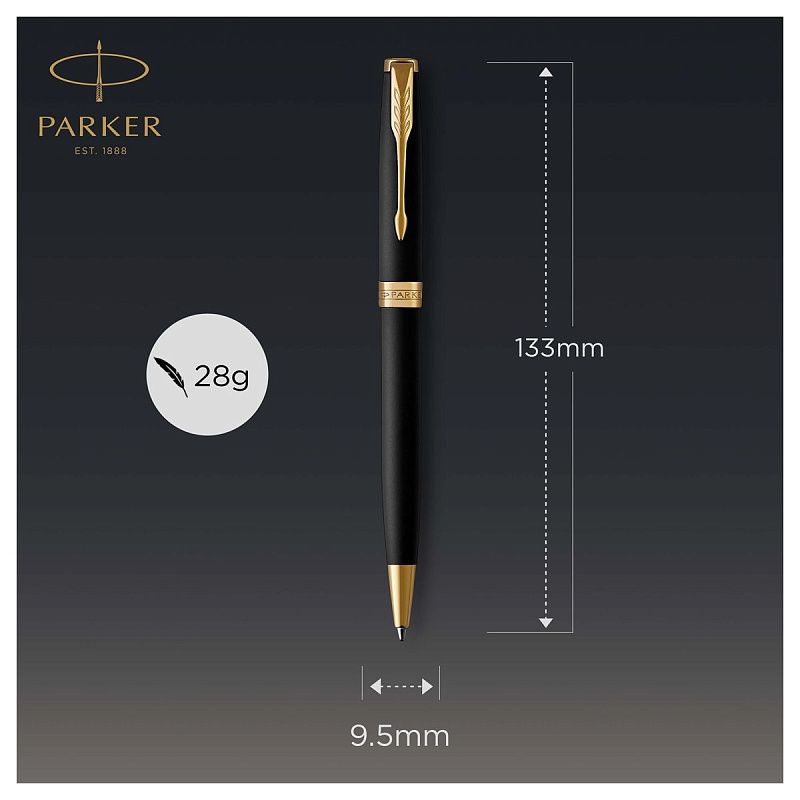 Ручка шариковая Parker "Sonnet Matte Black GT" черная, 1,0мм, поворот., подарочная упаковка 