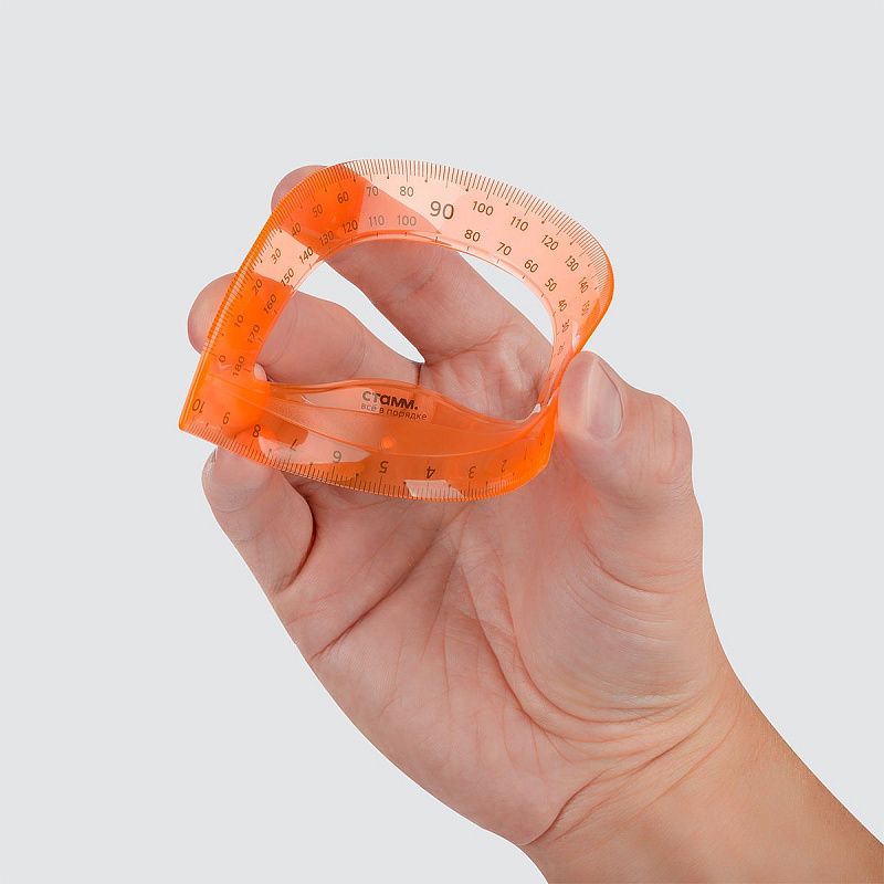 Набор чертежный СТАММ, размер M (линейка 20см, треугольник, транспортир), гибкий, прозрачный, оранжевый, европодвес 