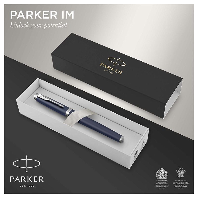 Ручка-роллер Parker "IM Matte Blue CT" черная, 0,8мм, подарочная упаковка 