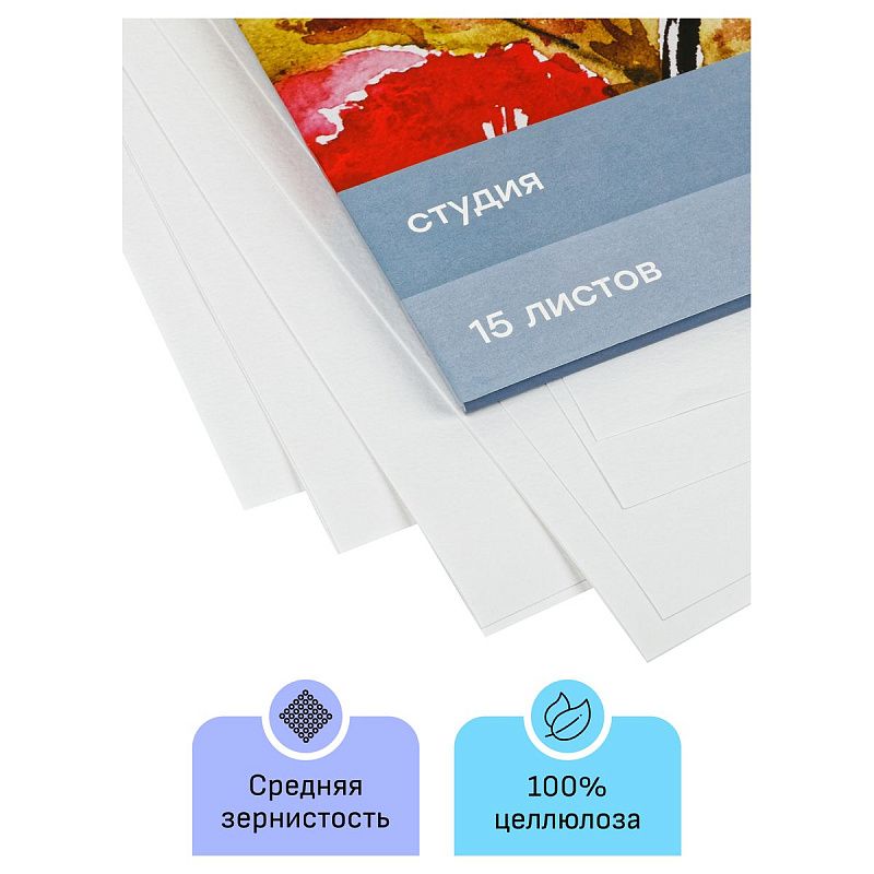 Папка для акварели, 15л., А3 Гамма "Студия", 200г/м2, среднее зерно