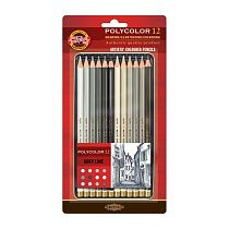 Карандаши цветные художественные Koh-I-Noor "Polycolor Grey Line", 12цв., заточен., металл. пенал, блистер