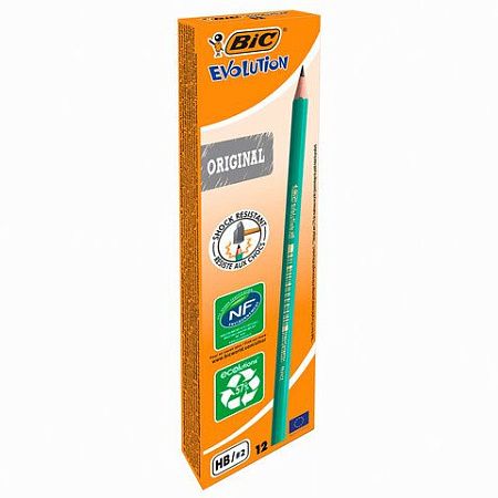 Карандаш чернографитный BIC, 1 шт., "Evolution", HB, без резинки, пластиковый, корпус зеленый, заточенный, 8803112 