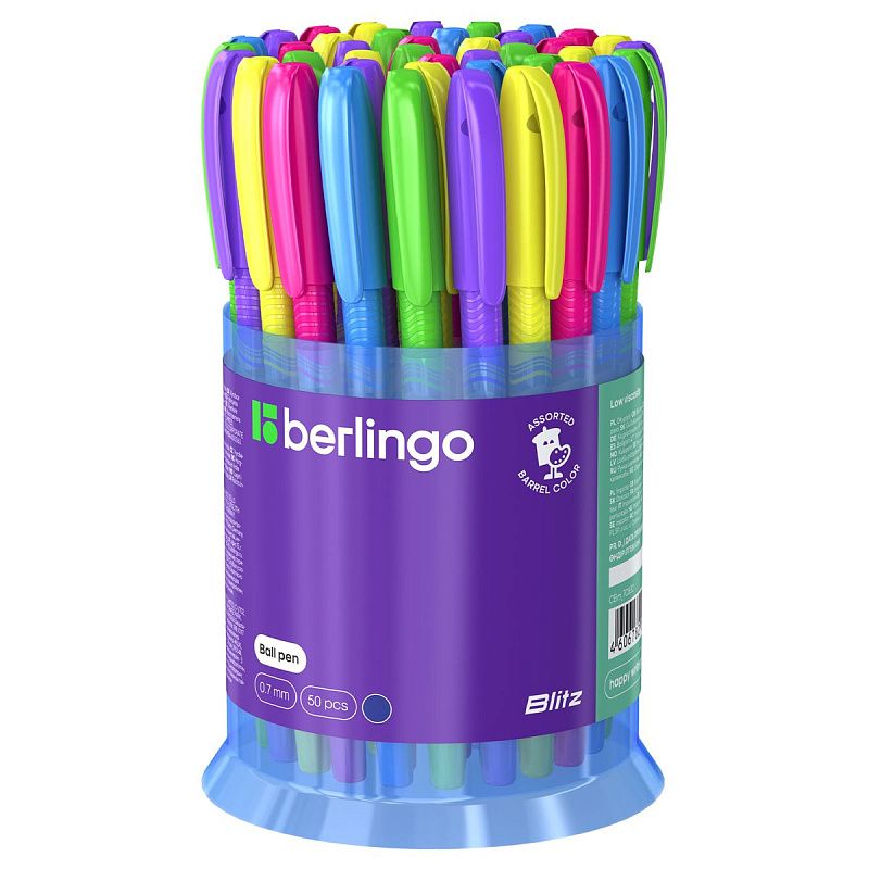 Ручка шариковая Berlingo "Blitz" синяя, 0,7мм, корпус ассорти 