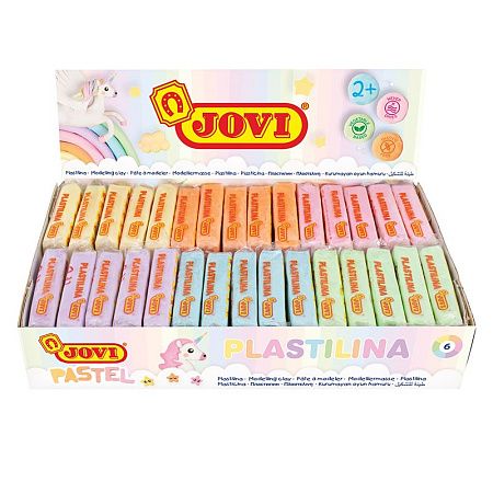 Пластилин JOVI, брусок 50г, пастельный, ассорти 6цв.