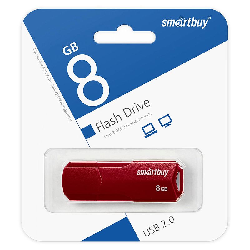 Память Smart Buy "Clue"  8GB, USB 2.0 Flash Drive, бордовый