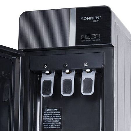 Кулер для воды SONNEN FSE-03BR, напольный, нагрев/охлаждение электронное, НИЖНЯЯ ЗАГРУЗКА, 3 крана, черный, 455754