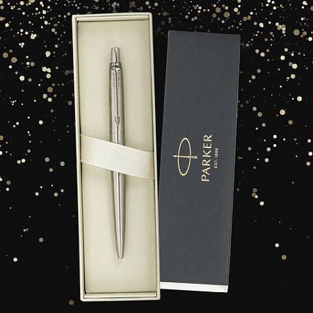 Ручка шариковая PARKER "Jotter Core Stainless Steel CT", ежедневник А5 черный, пакет, 880891 