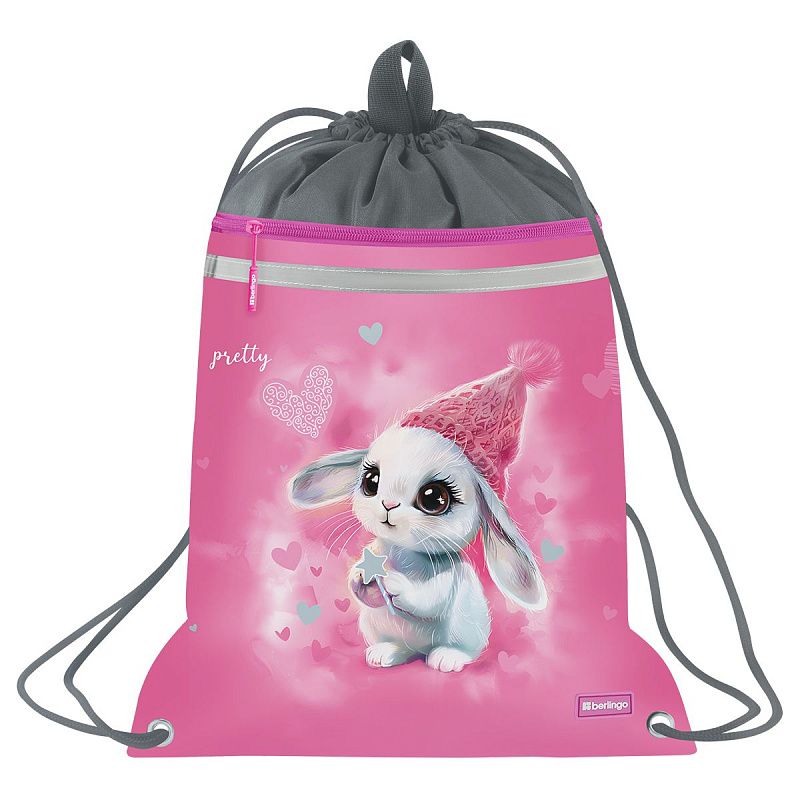Мешок для обуви 1 отделение Berlingo "Dreamy Bunny", 360*460мм, вентиляционная сеточка , светоотражающая лента, карман на молнии
