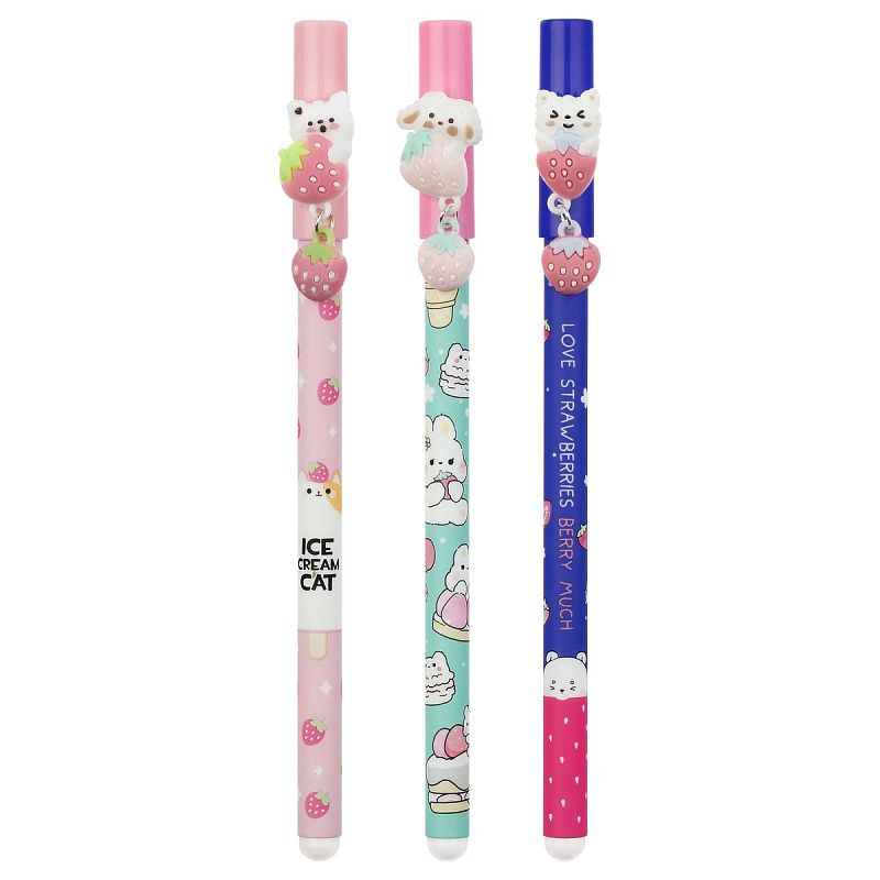 Ручка гелевая стираемая MESHU "Friendsberry" синяя, 0,5мм, корпус ассорти, с топпером 