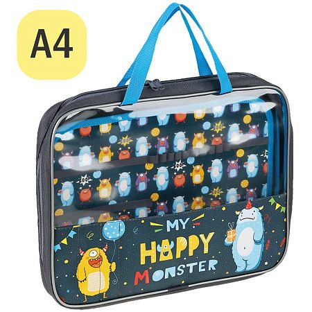 Папка с ручками А4 ArtSpace "Happy Monster", полиэстер, на молнии, 50мм 