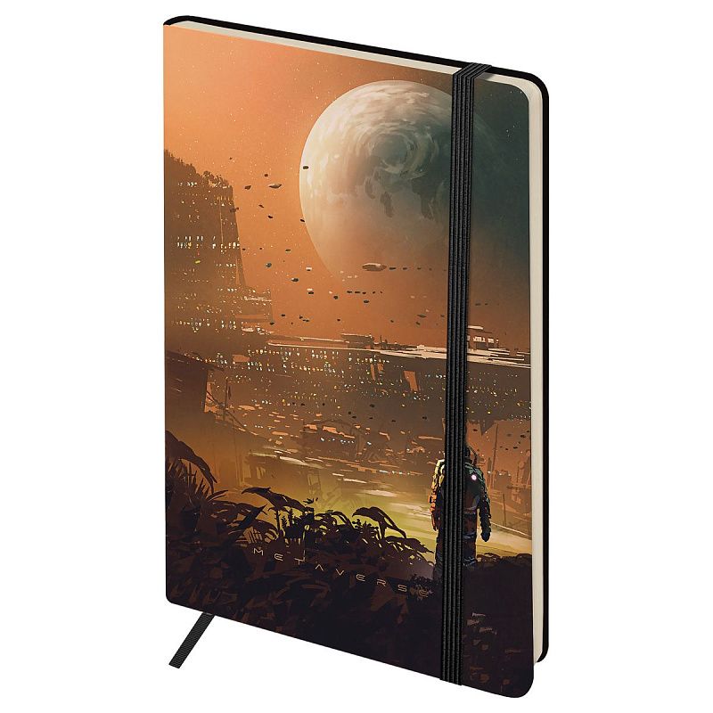 Записная книжка А5 80л. ЛАЙТ, кожзам, Greenwich Line "Future. New world", с резинкой, тиснение фольгой, блок в линию