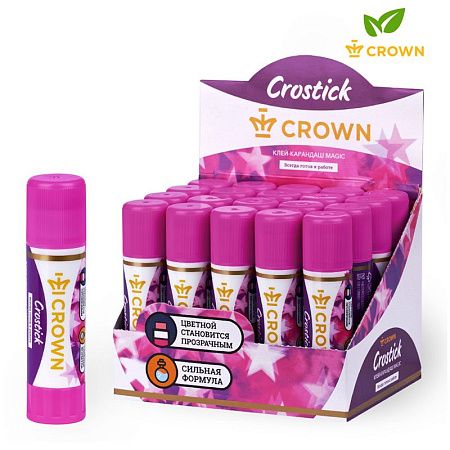 Клей-карандаш Crown "Indicator", 15г, с цветным индикатором, ПВП