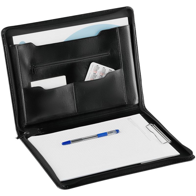 Папка деловая OfficeSpace "Merkury" имп. кожзам., на молнии, блокнот, зажим для бумаг 