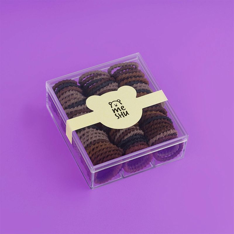 Резинки для волос MESHU, тонкие, темные ассорти, 90шт., пластиковый бокс