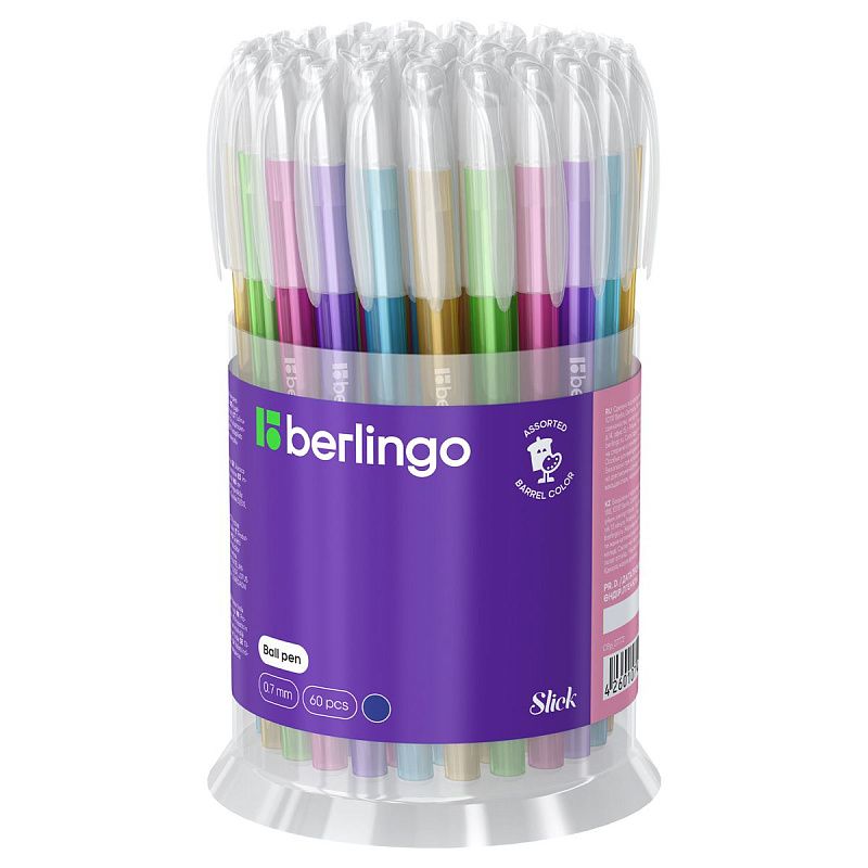 Ручка шариковая Berlingo "Slick" синяя, 0,7мм, игольчатый стержень, корпус ассорти 