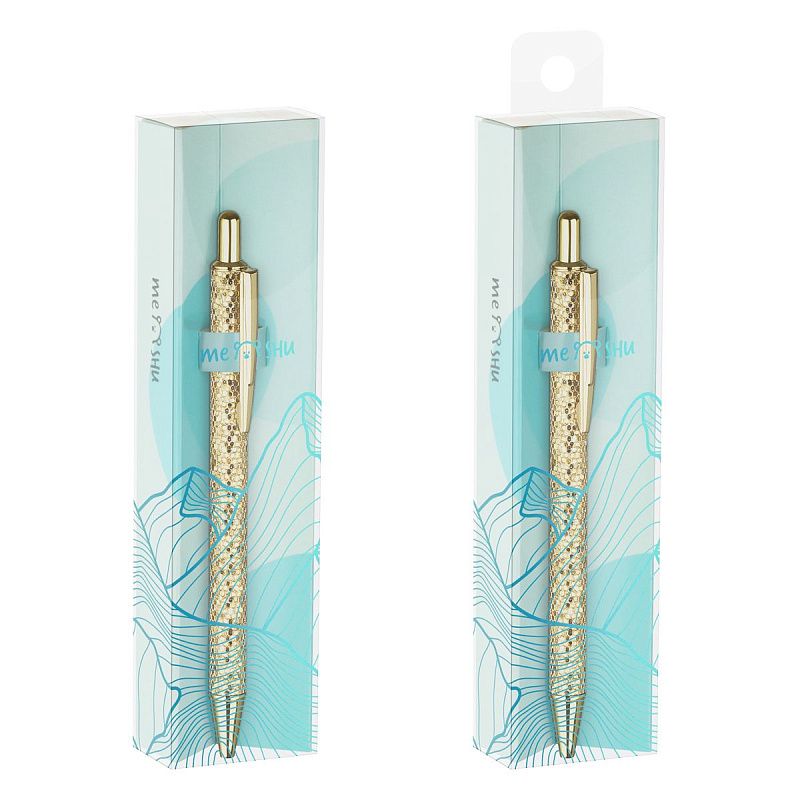 Ручка шариковая автоматическая MESHU "Gold shimmer" синяя, 1,0мм 