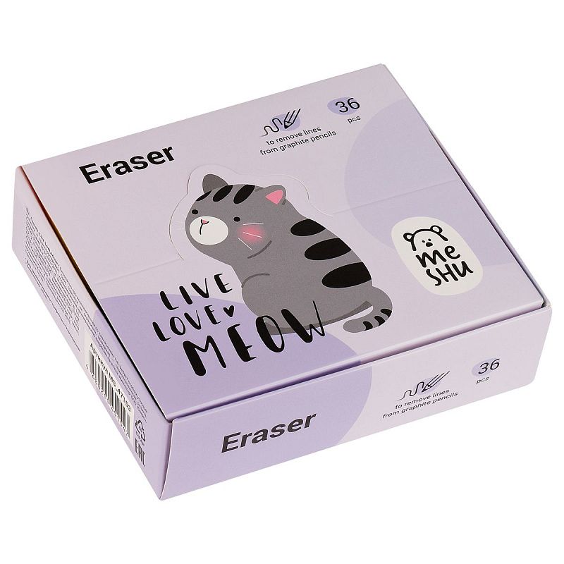 Ластик MESHU "Live, Love, Meow", термопластичная резина, 37*24*11мм 