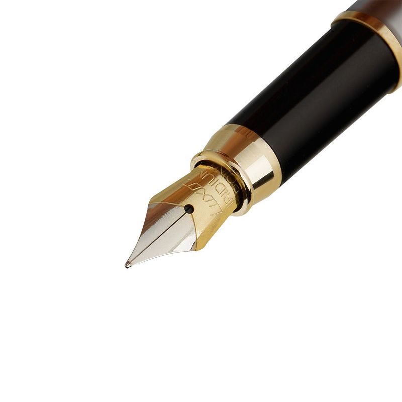 Ручка перьевая Luxor "Marvel" синяя, 0,8мм, корпус хром/золото, футляр 