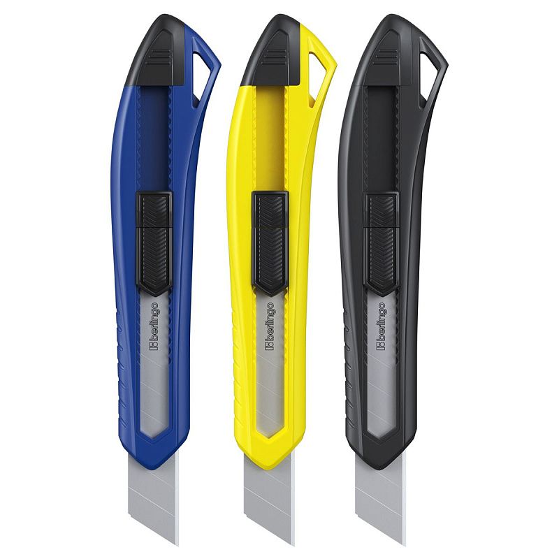 Нож канцелярский 18мм Berlingo "Razzor 100", push-lock, ассорти, европодвес