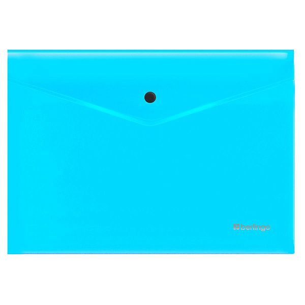 Папка-конверт на кнопке Berlingo "Neon" А4, 200мкм, прозрачная голубой неон