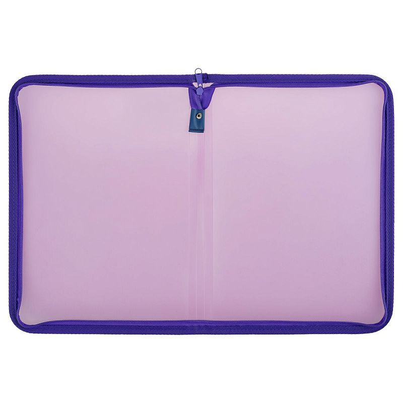 Папка на молнии СТАММ "Кристалл" А4, 500мкм, пластик, молния вокруг, фиолетовая 