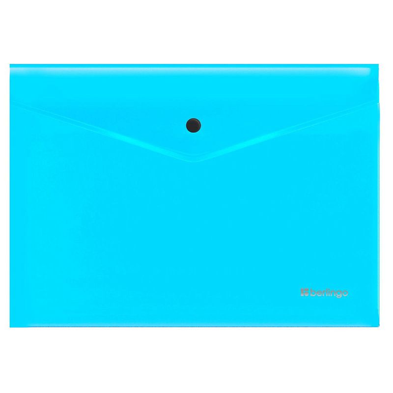 Папка-конверт на кнопке Berlingo "Neon" А4, 200мкм, прозрачная голубой неон