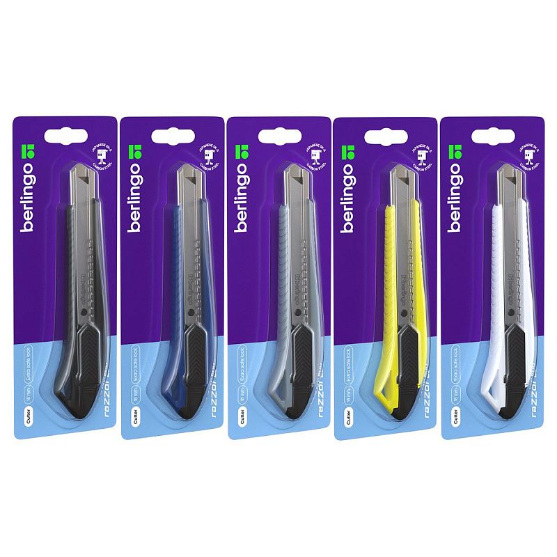 Нож канцелярский 18мм Berlingo "Razzor 200", auto-lock, металл. направл., ассорти, европодвес