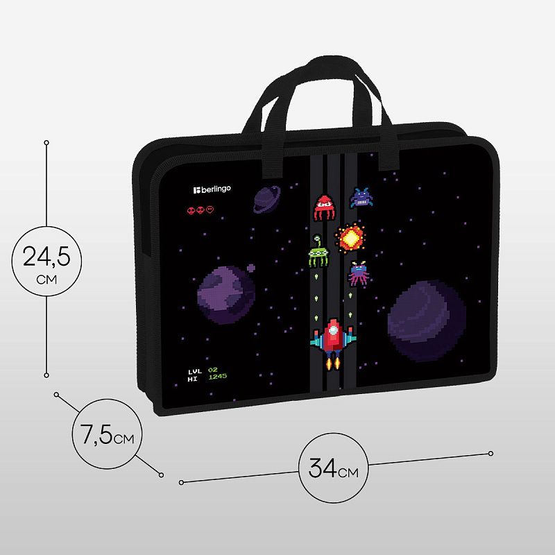 Папка с ручками 1 отделение, А4 Berlingo "Space Battle", 340*245*75мм, пластик, на молнии 