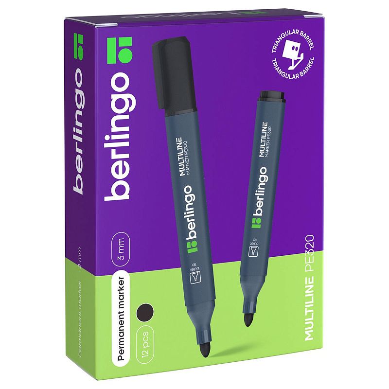 Маркер перманентный Berlingo "Multiline PE320" черный, пулевидный, трехгранный, 3мм 