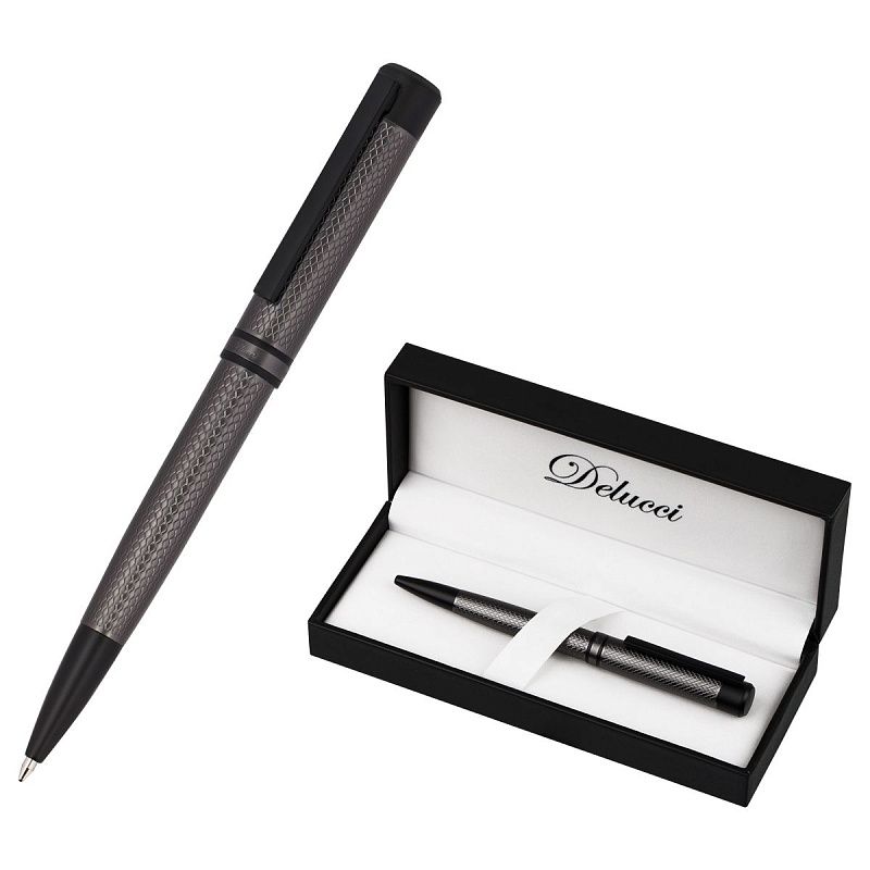 Ручка шариковая Delucci "Antica" синяя, 1,0мм, корпус графит/черный, поворотн., подарочная упаковка 