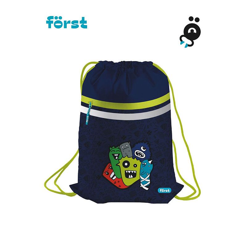 Мешок для обуви 1 отделение Först "Monsters", 350*460мм, вентиляционная сеточка, светоотражающая лента, карман на молнии 