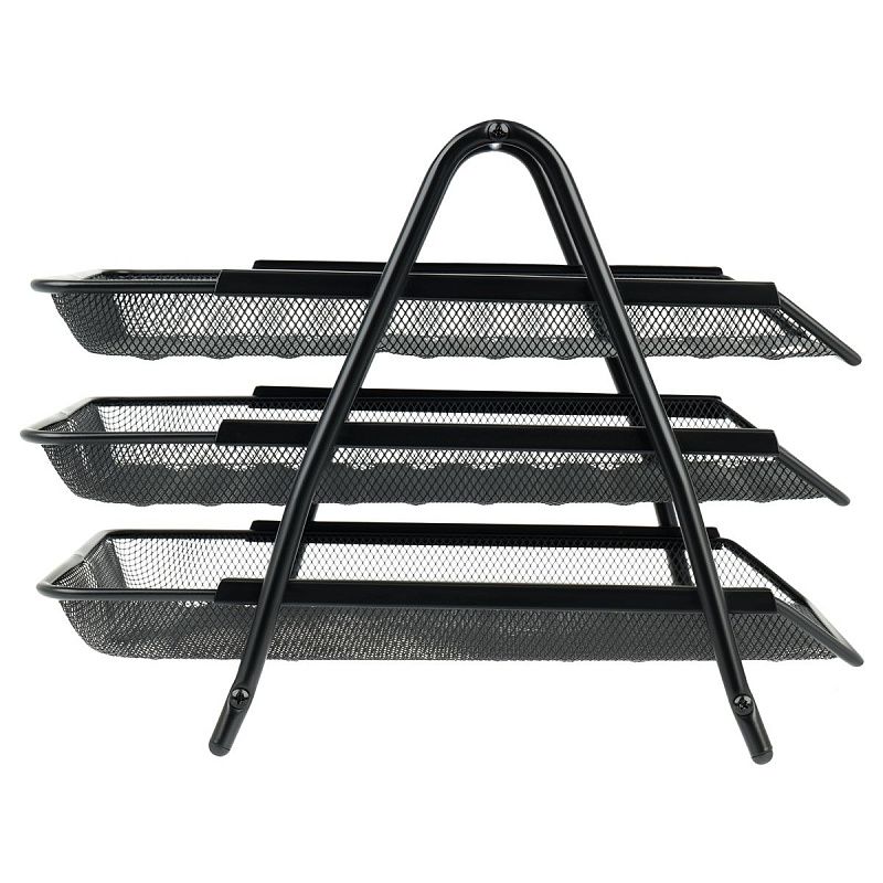 Лоток для бумаг горизонтальный СТАММ, 3 секции, металл, черный